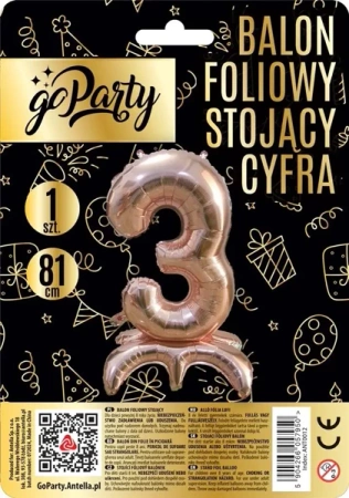 Balon foliowy stojący 3 rose gold 81cm - GoParty