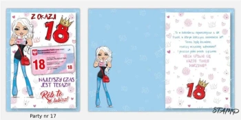 Karnet Party naklejany B6+koperta Urodziny 18 wz17 - Stamp