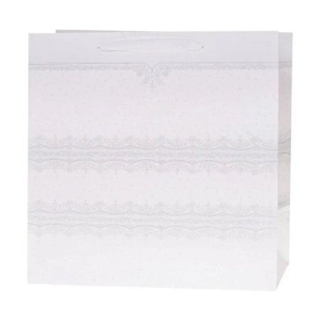 Torebka Lux 37x37x20cm brokat biała ROZETTE
