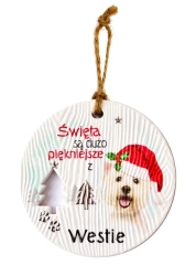 Zawieszka ceramiczna Boże Narodzenie Westie - Kukartka