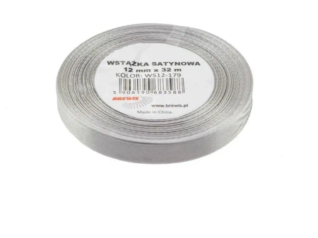 Wstążka satynowa srebrna 12mmx32m - Brewis