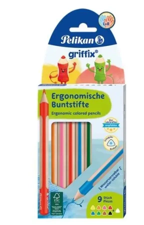 Kredki ołówkowe trójkątne Griffix 9 kolorów - PELIKAN