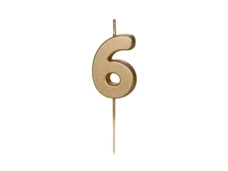 Świeczka urodzinowa 6 złota 4,5cm - PartyDeco