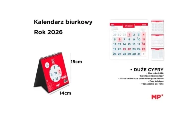Kalendarz 2026 biurkowy 14x15cm czerwony - MP Main Paper