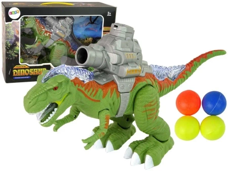 Dinozaur z katapultą chodzi i strzela zielony - Leantoys