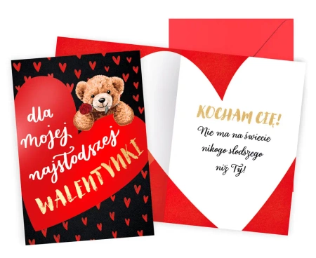 Kartka okolicznościowa na Walentynki. Miś, serce. PR-577 - Passion Cards