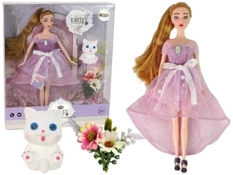 Lalka Emily długie włosy, biały kotek - Leantoys
