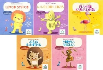 Bajeczki z morałem PAKIET Mrówka + Flaming + Jeżyk + Lewcio + Kameleon - Anna Prudel