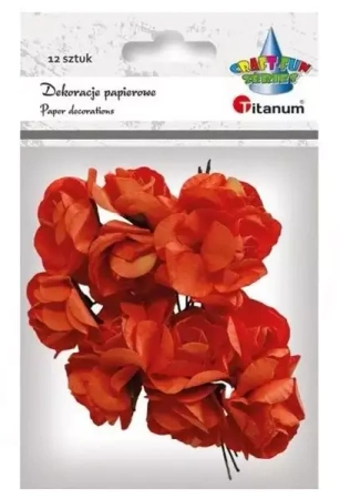 Papierowe róże na druciku pomarańcz 25mm 12szt - Titanum
