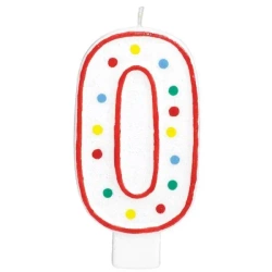 Świeczka urodzinowa cyferka 0 biała w kropki - Amscan