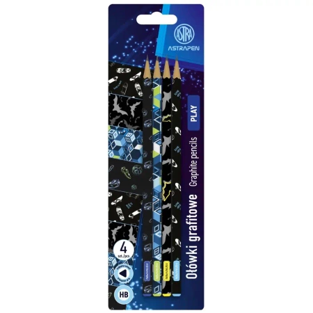 Ołówki grafitowe trójkątne HB Astrapen boys blister 4 szt. - ASTRA art-pap