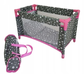 Łóżeczko-kojec dla lalek szary w białe gwiazdki - MarioToys