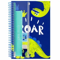 Zestaw szkolny. Dino: notes na spirali A5, gumka, ołówek, temperówka, linijka 15 cm 502153 - Starpak