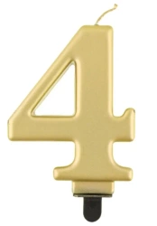 Świeczka cyferka 4 Beauty&Charm metalik złota 8cm - Godan