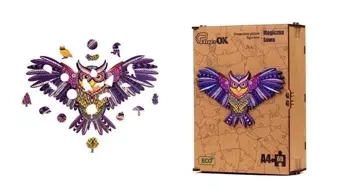 Puzzle drewniane eko 69 Magiczna sowa A4 - PuzzleOK