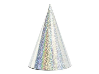 Czapeczki holograficzne srebrne 16cm 6szt - PartyDeco
