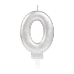 Świeczka cyferka 0 Sparkling Celebrations srebrna - Amscan