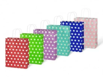 Torebka na prezent kraft 210x270x110 kropki mix - MFP