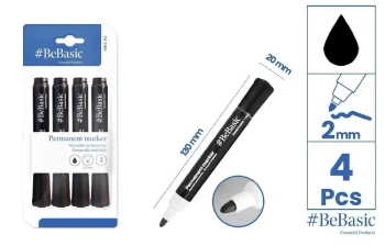 Marker permanentny 4szt czarny - BeBasic