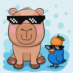 Malowanie po numerach - Kapibara i ptak Kids - Ideyka