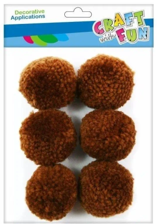 Pompony wełniane 4cm brązowe 6szt - Craft with Fun