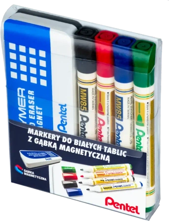 Zestaw 4 markerów+gąbka magnetyczna - PENTEL