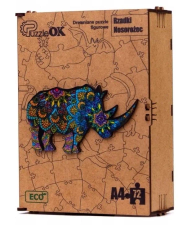 Puzzle drewniane eko 72 Rzadki nosorożec A4 - PuzzleOK