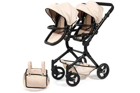 Wózek dla lalek bliźniaczych Twin Neo beżowy - Bayer Design