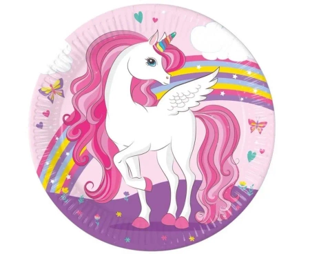 Talerzyki papierowe Unicorn Rainbow 23cm 8szt - Godan