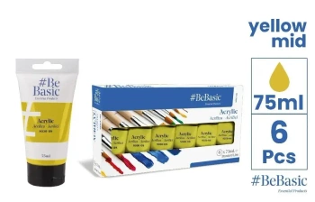 Farba akrylowa - czysty żółty 75ml (6szt) - BeBasic