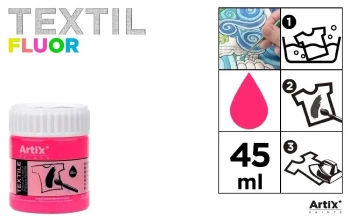 Farba do tkanin 45ml fluor różowa (6szt) - Artix