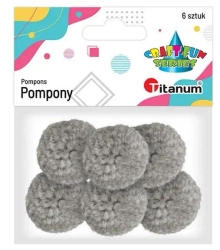 Pompony włóczkowe 3cm jasnoszare 6szt - Titanum