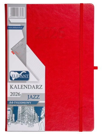 Kalendarz 2026 A4 tygodniowy Jazz czerwony - praca zbiorowa