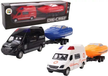 Samochód bus z łodzią na przyczepie metal mix - Pro Kids