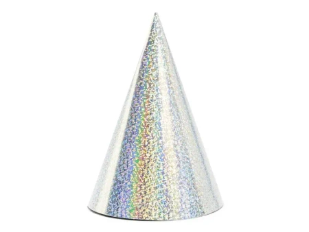 Czapeczki holograficzne srebrne 16cm 6szt - PartyDeco