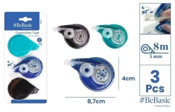 Korektor w taśmie 5mmx8m 3szt - BeBasic