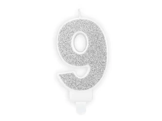 Świeczka urodzinowa 9 srebrna 7cm - PartyDeco