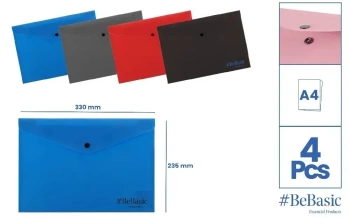 Teczka kopertowa na zatrzask mix kolorów 4szt - BeBasic