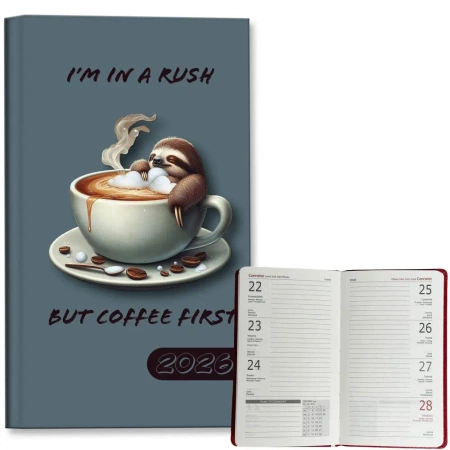 Kalendarz 2026 A6 tygodniowy Leniwiec Kawa - EV-Corp