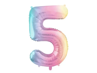 Balon foliowy Cyfra 5 pastelowy tęczowy 86cm - PartyDeco