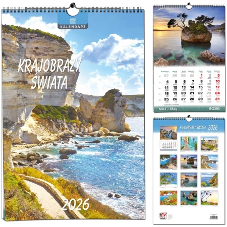 Kalendarz 2026 B3 13 planszowy Krajobrazy Świata - EV-Corp