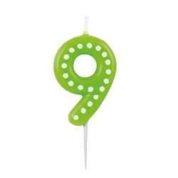 Świeczka cyferka 9 kropki i paski - Amscan