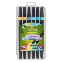 Pisaki pędzelkowe pastelowe dwustronne 12 kolorów - Cricco