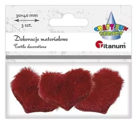 Ozdoba materiałowa serca 30x40mm czerwone 3szt - Titanum