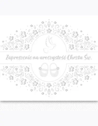Zaproszenie kwadrat ZKW 120x120 Chrzest nr 56260 Dziecięce - Baby, Chłopiec, Dziewczynka, Religia, Srebrne, Tłoczenie - POL-MAK