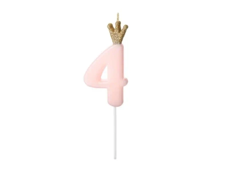 Świeczka urodzinowa 4 jasny różowy 9,5cm - PartyDeco