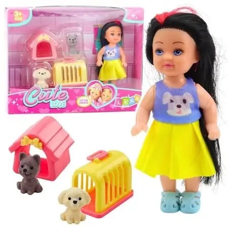 Laleczka mini w sukience z pieskiem - Leantoys