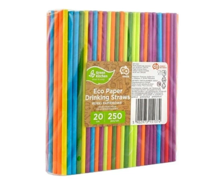 Słomki papierowe tęczowe MIX 197x6mm 250szt - Godan