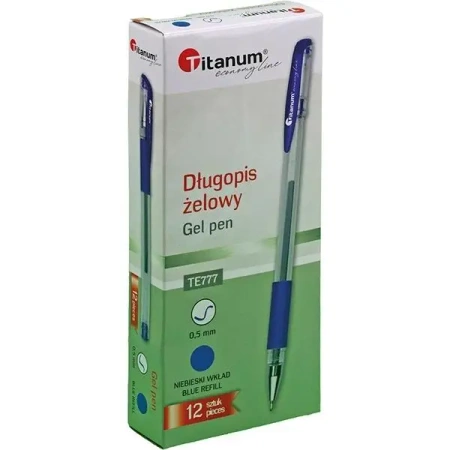 Długopis żelowy 0,5mm niebieski (12szt) - Titanum