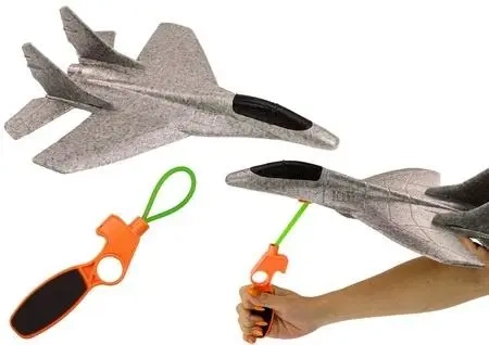 Samolot myśliwiec styropianowy z wyrzutnią szary - Leantoys